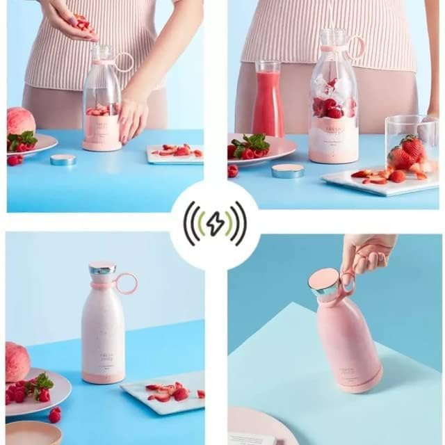 Portable Mini Juicer Bottle | Wireless Personal Size Juicer Blender for Smoothies and Shakes with 4 Blades | USB Rechargeable Juicer Cups For Home, Travel, Gym and Office