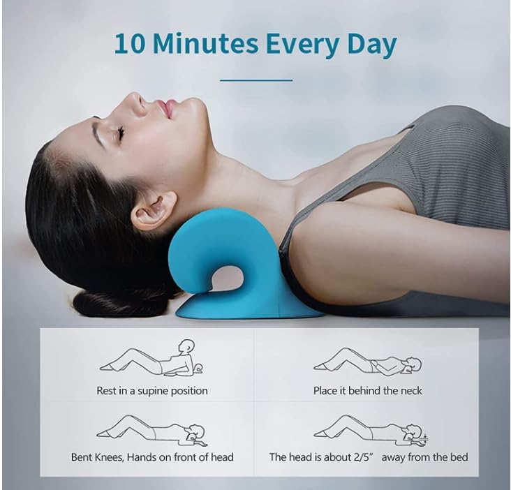 Neck Support Stretcher - Cervical Traction Device for Neck & Shoulder Pain Relief, Massage Relaxer, Acupressure Chiropractic Neck Support (Sky Blue)