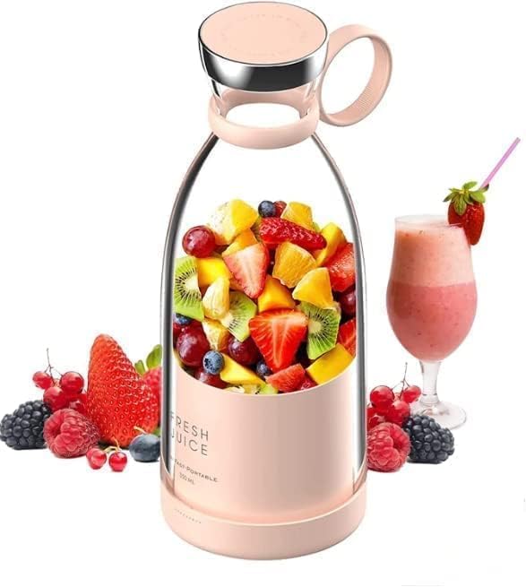 Portable Mini Juicer Bottle | Wireless Personal Size Juicer Blender for Smoothies and Shakes with 4 Blades | USB Rechargeable Juicer Cups For Home, Travel, Gym and Office