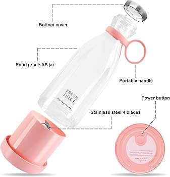 Portable Mini Juicer Bottle | Wireless Personal Size Juicer Blender for Smoothies and Shakes with 4 Blades | USB Rechargeable Juicer Cups For Home, Travel, Gym and Office