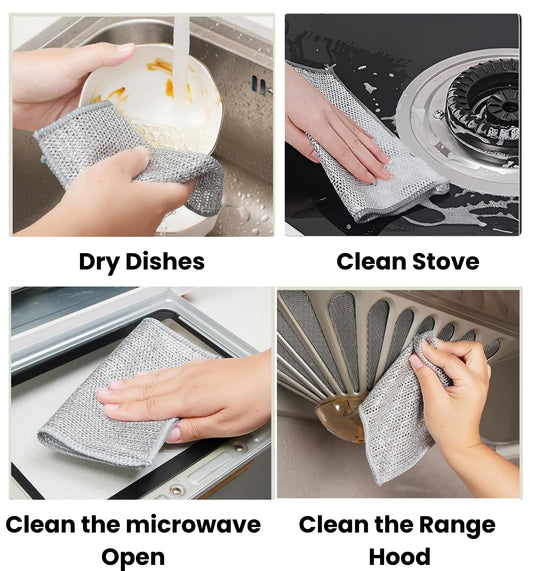 Qty : 10 Pcs Multipurpose Wire Dishwashing Rags for Wet and Dry Stainless Steel Scrubber Non-Scratch Wire Dishcloth for Washing Dishes Sinks Counters Easy Rinsing Machine Washable