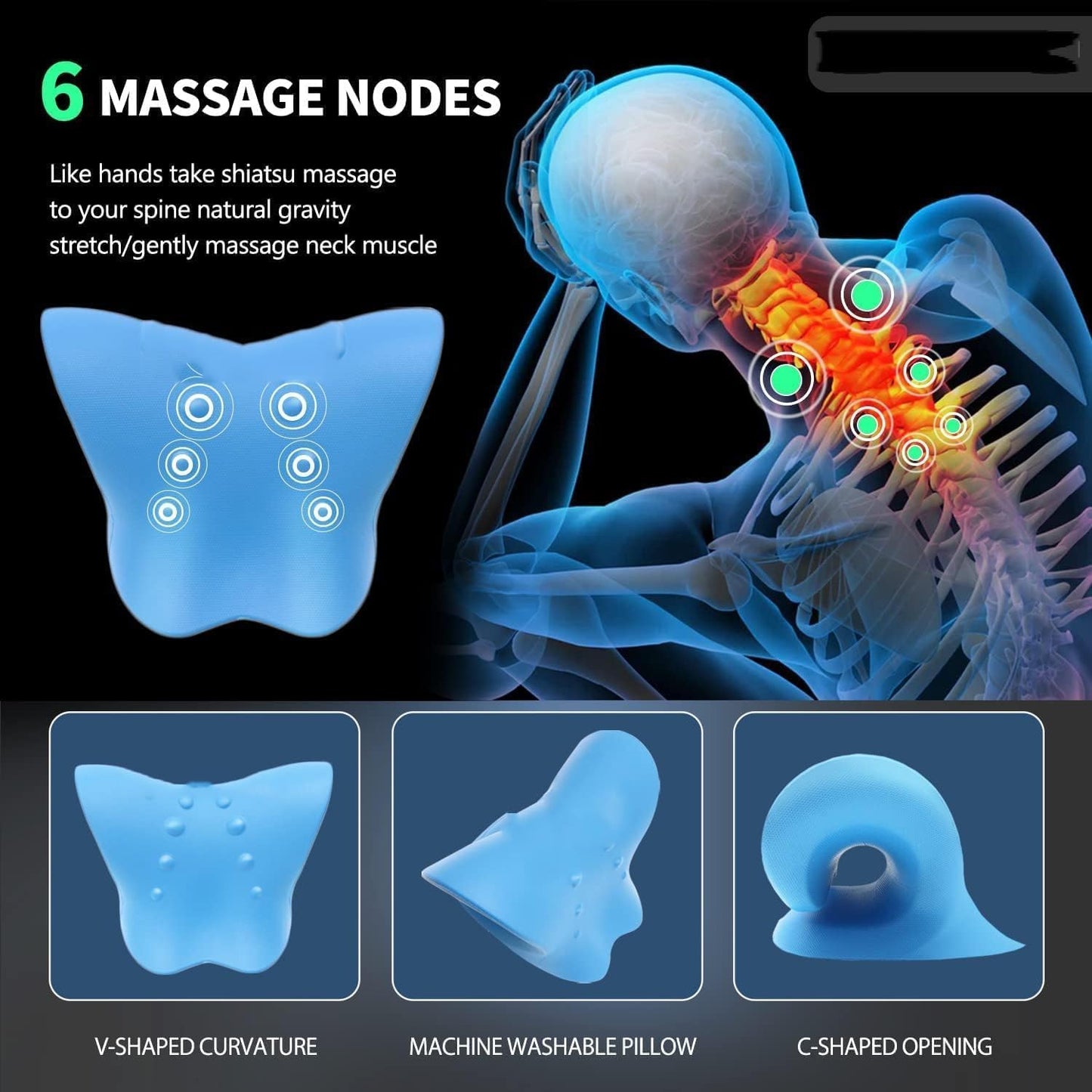 Neck Support Stretcher - Cervical Traction Device for Neck & Shoulder Pain Relief, Massage Relaxer, Acupressure Chiropractic Neck Support (Sky Blue)
