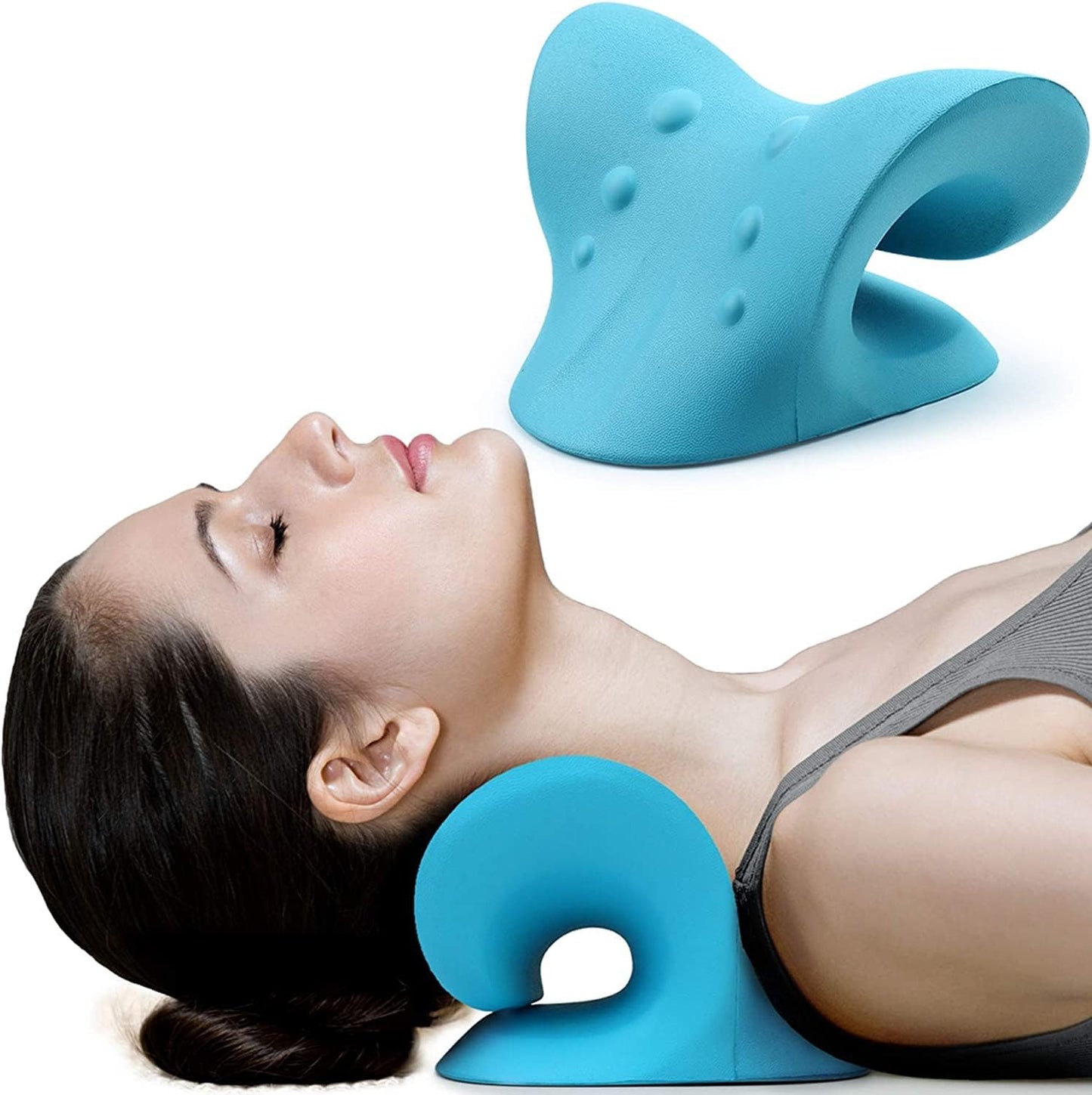 Neck Support Stretcher - Cervical Traction Device for Neck & Shoulder Pain Relief, Massage Relaxer, Acupressure Chiropractic Neck Support (Sky Blue)