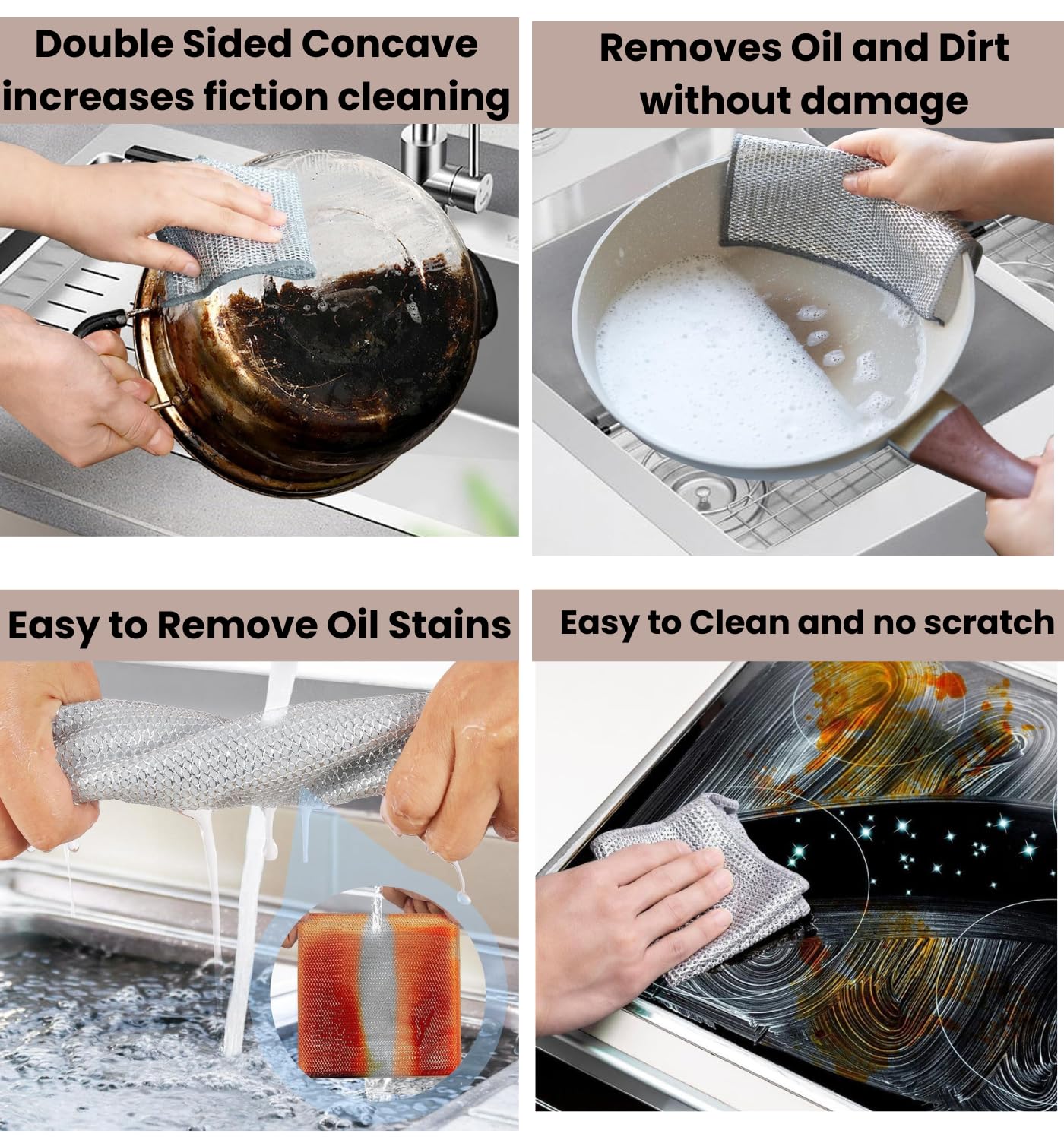 Qty : 10 Pcs Multipurpose Wire Dishwashing Rags for Wet and Dry Stainless Steel Scrubber Non-Scratch Wire Dishcloth for Washing Dishes Sinks Counters Easy Rinsing Machine Washable