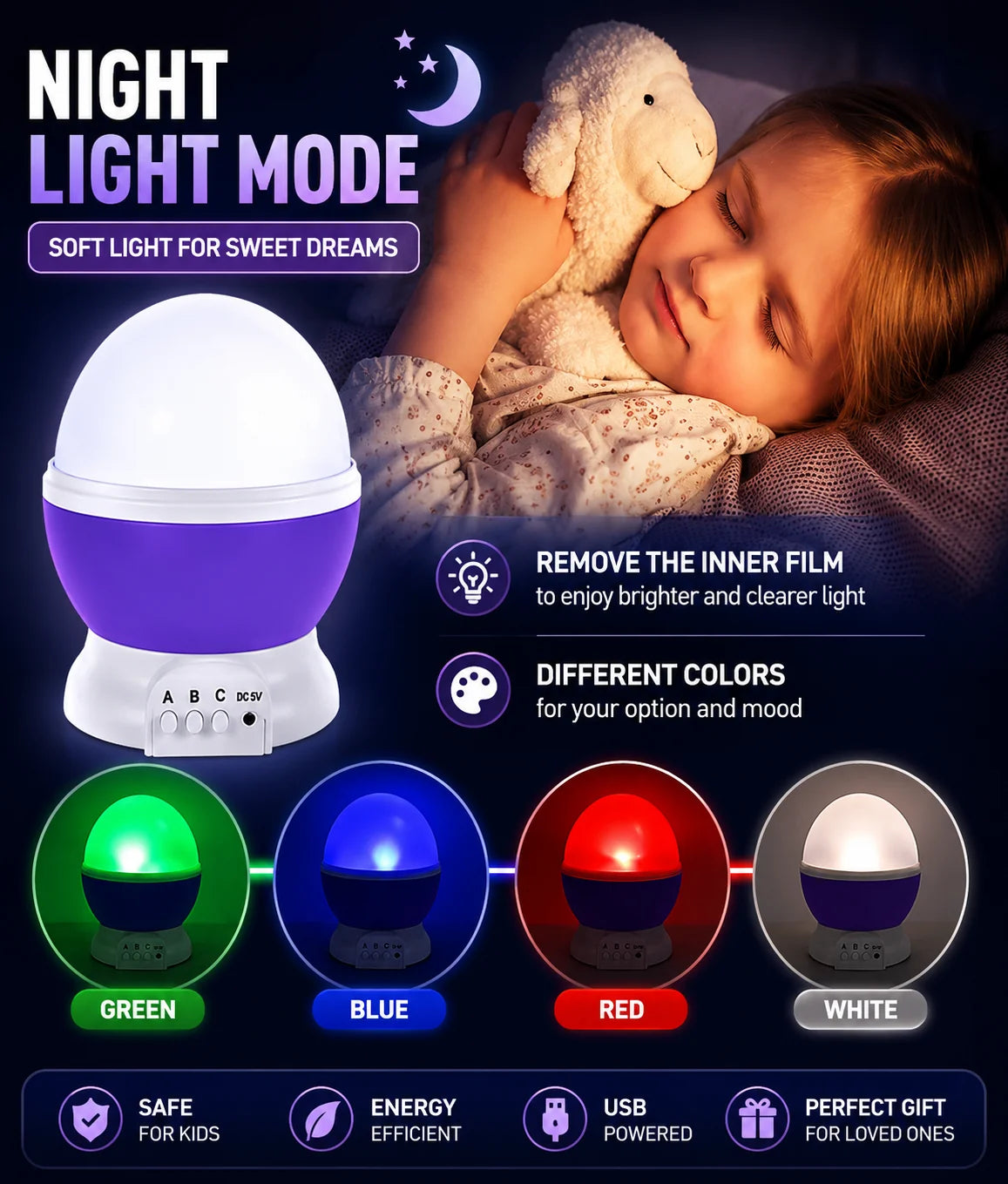 ✨ Galaxy Star Projector Night Lamp | 360° Rotating LED Moon & Star Light | Magical Bedroom Decor for Kids & Families | Only ₹1,299