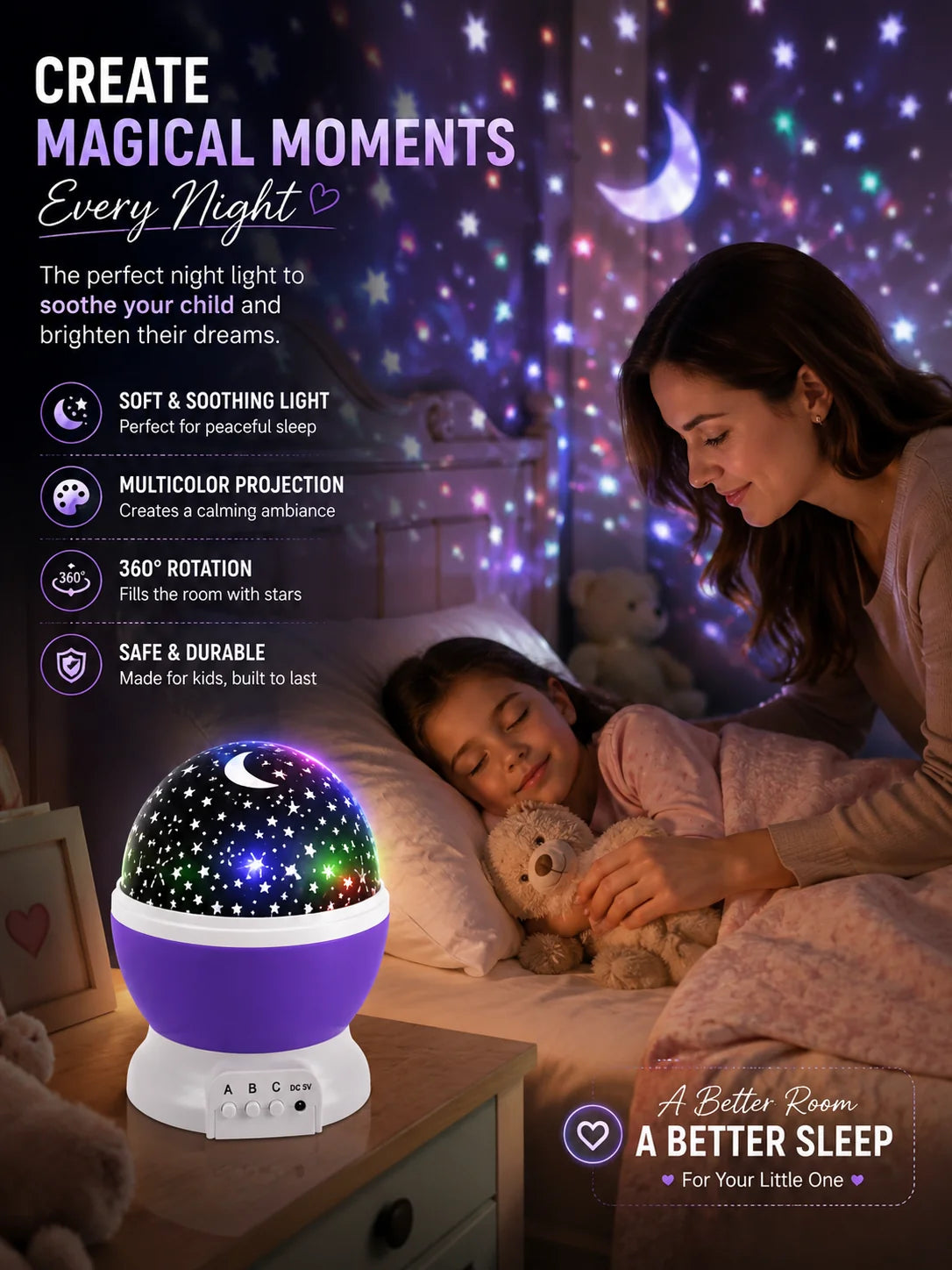 ✨ Galaxy Star Projector Night Lamp | 360° Rotating LED Moon & Star Light | Magical Bedroom Decor for Kids & Families | Only ₹1,299